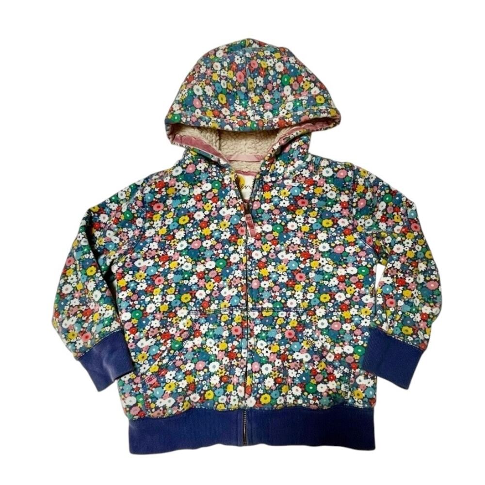 Mini Boden Floral Sherpa Lined Hoodie Sweatshirt Size 6/7